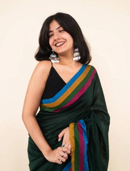 Dark Green Linen Cotton Digital Print Saree with Printed Unstitched Blouse at Manufacturer  Printed Cotton Sarees Wholesale