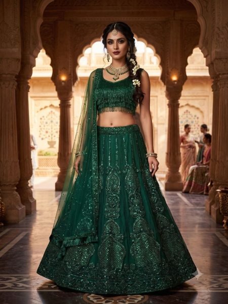 Dark Green Semi Stitched Lehenga Collection at Manufacturer Price for Boutique Buyers 
