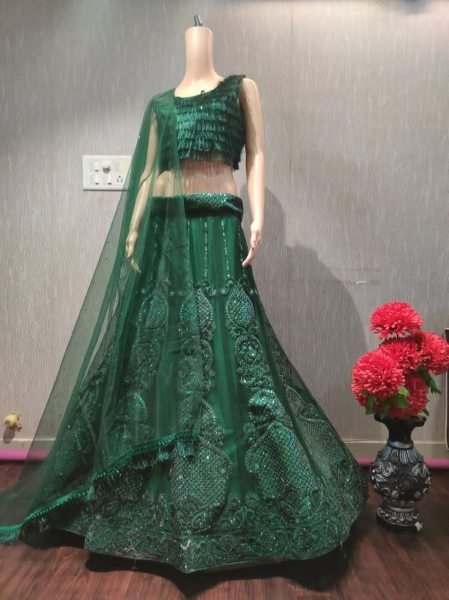 Dark Green Semi Stitched Lehenga Collection at Manufacturer Price for Boutique Buyers Bollywood Lehenga Choli