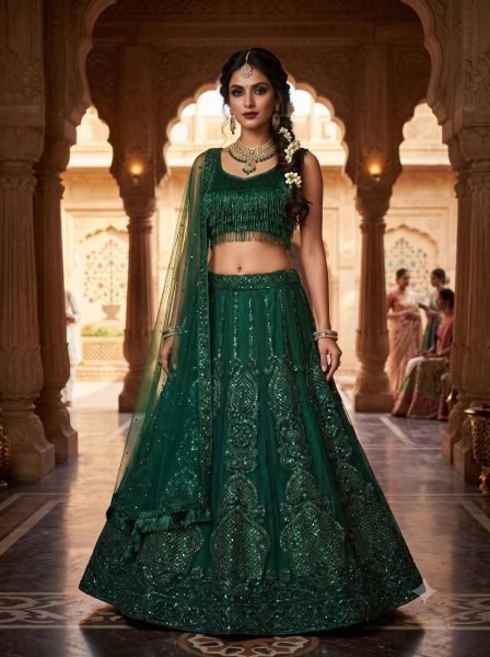 Dark Green Semi Stitched Lehenga Collection at Manufacturer Price for Boutique Buyers Bollywood Lehenga Choli