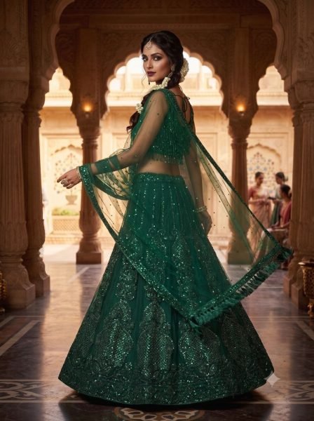 Dark Green Semi Stitched Lehenga Collection at Manufacturer Price for Boutique Buyers Bollywood Lehenga Choli