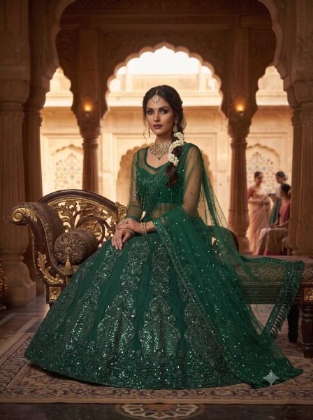 Dark Green Semi Stitched Lehenga Collection at Manufacturer Price for Boutique Buyers Bollywood Lehenga Choli