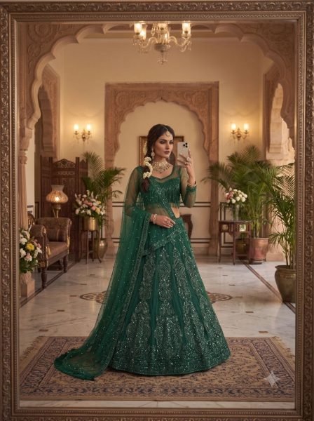 Dark Green Semi Stitched Lehenga Collection at Manufacturer Price for Boutique Buyers Bollywood Lehenga Choli