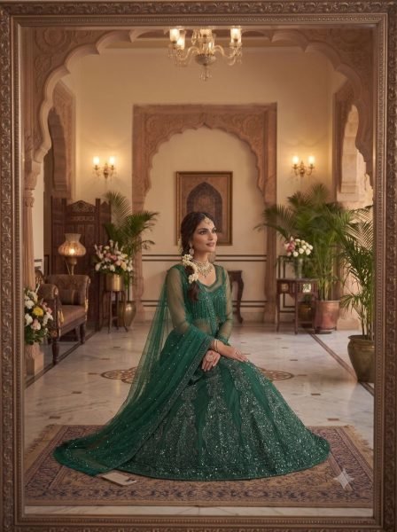 Dark Green Semi Stitched Lehenga Collection at Manufacturer Price for Boutique Buyers Bollywood Lehenga Choli