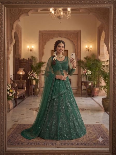 Dark Green Semi Stitched Lehenga Collection at Manufacturer Price for Boutique Buyers Bollywood Lehenga Choli