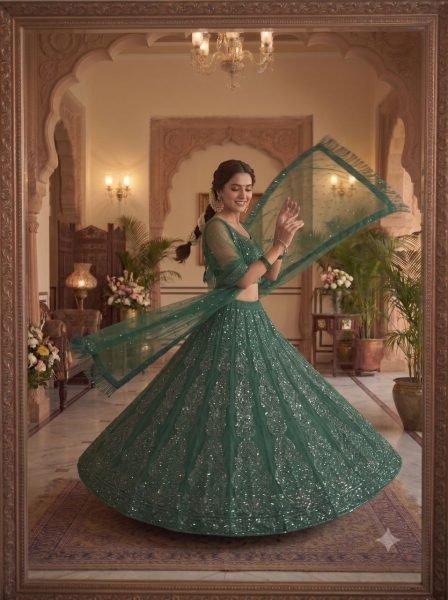 Dark Green Semi Stitched Lehenga Collection at Manufacturer Price for Boutique Buyers Bollywood Lehenga Choli