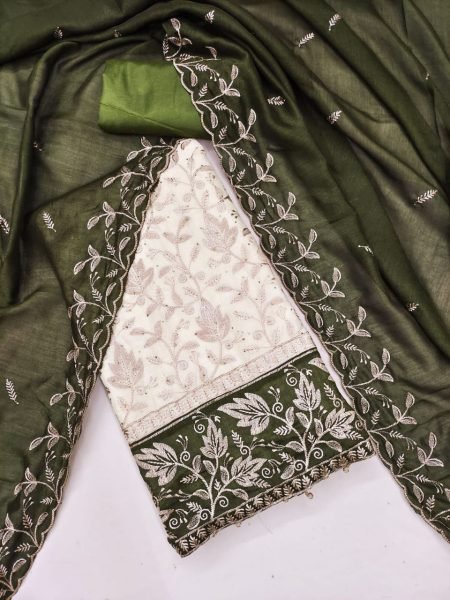 Dark Green Vichitra Silk Partywear Suit Multi Work and Dupatta at Manufacturer Price Color Set Matching Dress Material Wholesale