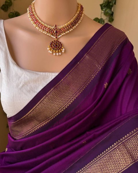 Dark Magenta Silk Cotton Saree With Silver Border Best Price Silk Sarees Wholesale