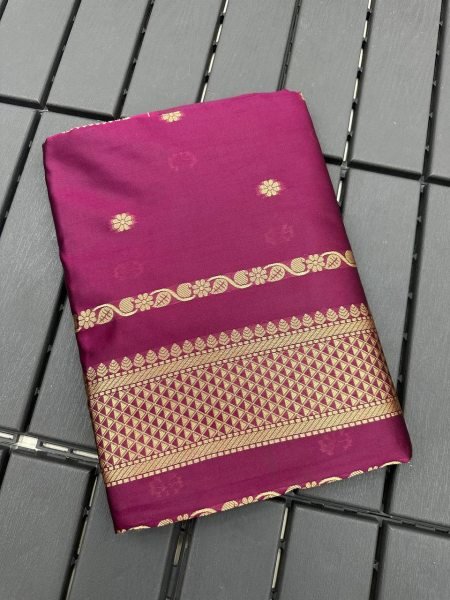 Dark Magenta Silk Cotton Saree With Silver Border Best Price Silk Sarees Wholesale