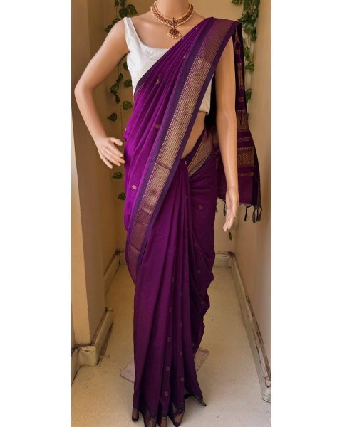 Dark Magenta Silk Cotton Saree With Silver Border Best Price Silk Sarees Wholesale