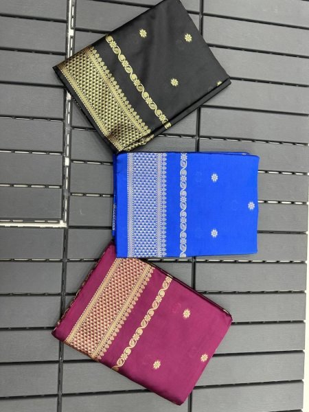 Dark Magenta Silk Cotton Saree With Silver Border Best Price Silk Sarees Wholesale