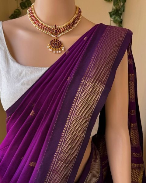 Dark Magenta Silk Cotton Saree With Silver Border Best Price Silk Sarees Wholesale