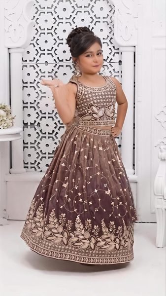 Dark Mauve Soft Chinon Silk Party Wear Lehenga Choli with Butterfly Net Dupatta Girls Wear