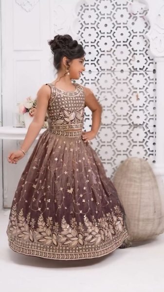 Dark Mauve Soft Chinon Silk Party Wear Lehenga Choli with Butterfly Net Dupatta Girls Wear