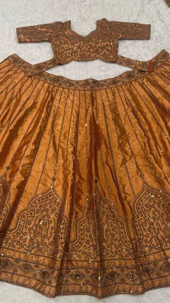 Dark Mustard Satin Silk Lehenga Choli With 3.5 Meter Flair And Sequins Work For Wholesale Export Designer Lehenga Choli