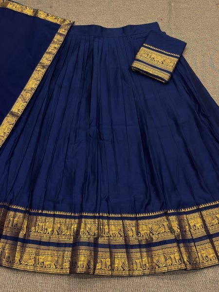Dark Navy Blue Kanchi Cotton Half Saree Lehenga set For South Indian Festival  Half Saree Lehenga