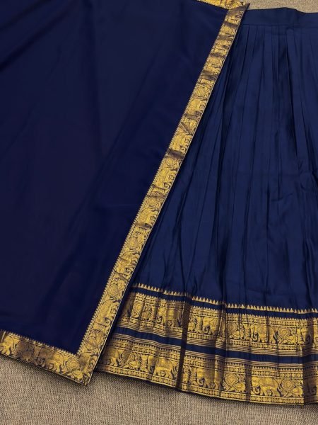 Dark Navy Blue Kanchi Cotton Half Saree Lehenga set For South Indian Festival  Half Saree Lehenga