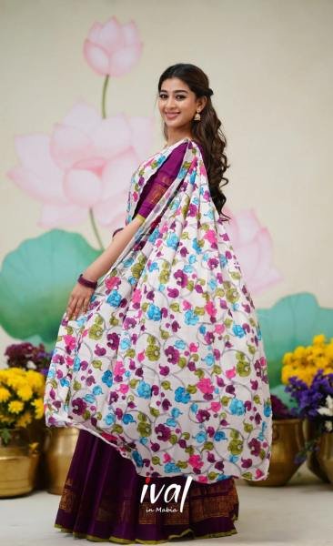 Dark Purple Color Kanjivaram Silk Lehenga Saree at Manufacturer Rates Half Saree Lehenga