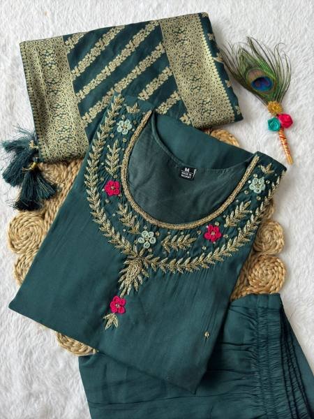 Dark Rama Green 3-Piece Kurti Set For Women At Best Rate 3 Piece Kurti Set