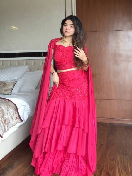 Regal Pink French Crape Layered Lehenga with Embroidered Blouse Premium Wear  Ready To Wear Suit