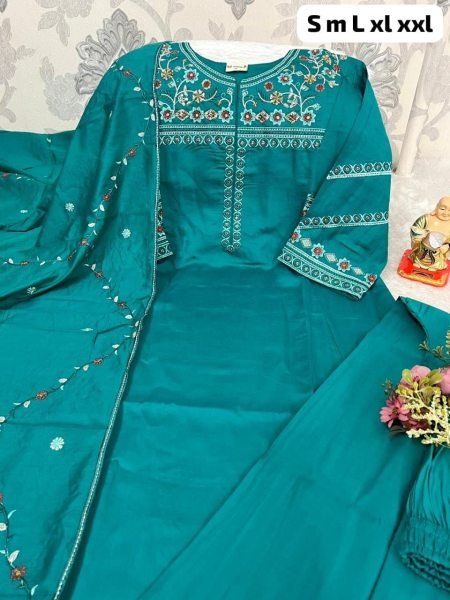 Dazzling Aqva Blue Viscose Round Kurti With Embroidery Neckline Embroidery Kurtis 