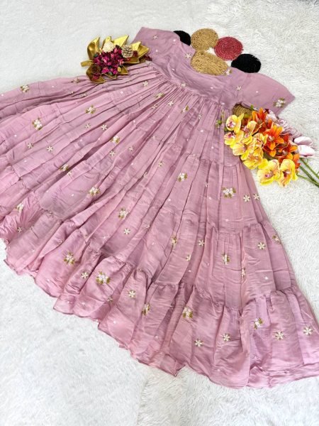 Dazzling Baby Pink Summer Wear Mull Cotton Chanderi Gown with Soft Micro Cotton Lining for Resellers Anarkali Kurtis 