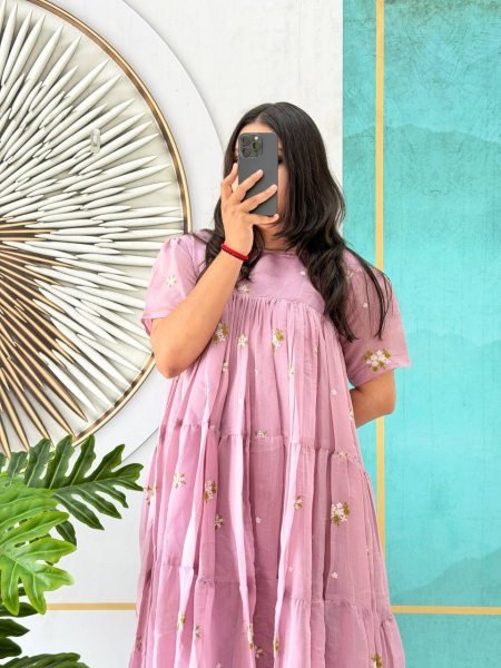 Dazzling Baby Pink Summer Wear Mull Cotton Chanderi Gown with Soft Micro Cotton Lining for Resellers Anarkali Kurtis 