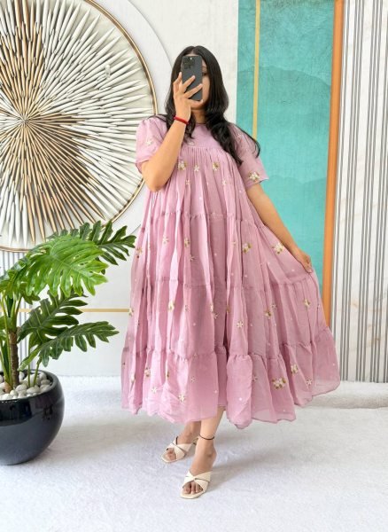 Dazzling Baby Pink Summer Wear Mull Cotton Chanderi Gown with Soft Micro Cotton Lining for Resellers Anarkali Kurtis 