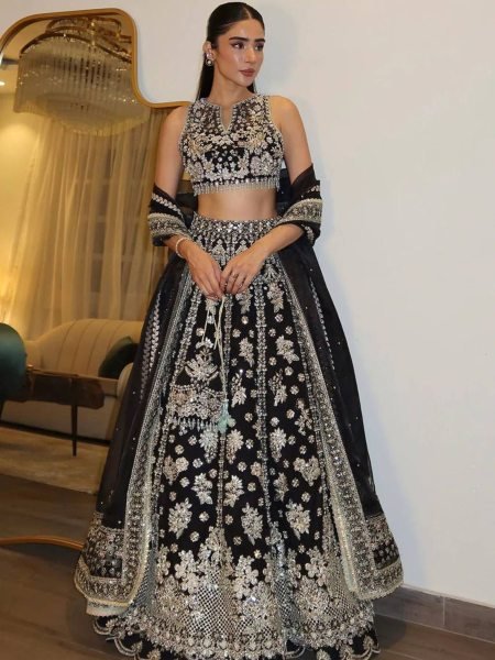 Dazzling Black Chinon Silk Lehenga with Heavy Zari  Sequins Work and Matching Dupatta 