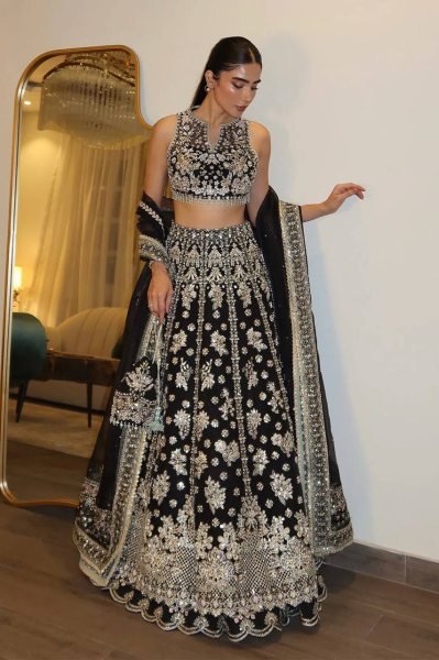 Dazzling Black Chinon Silk Lehenga with Heavy Zari  Sequins Work and Matching Dupatta Designer Lehenga Choli