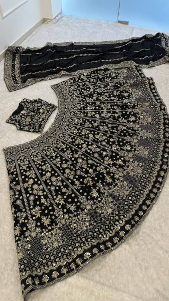 Dazzling Black Chinon Silk Lehenga with Heavy Zari  Sequins Work and Matching Dupatta Designer Lehenga Choli