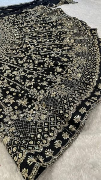 Dazzling Black Chinon Silk Lehenga with Heavy Zari  Sequins Work and Matching Dupatta Designer Lehenga Choli