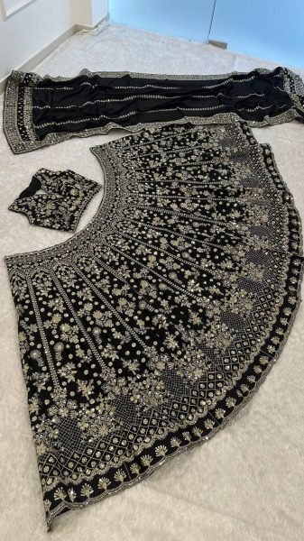 Dazzling Black Chinon Silk Lehenga with Heavy Zari  Sequins Work and Matching Dupatta Designer Lehenga Choli