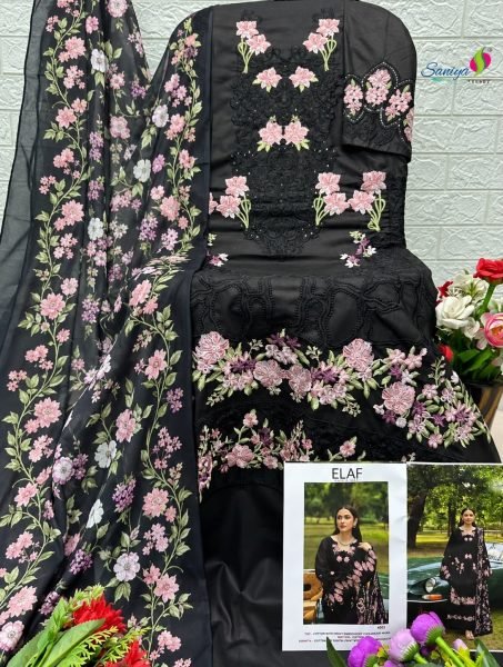 Dazzling Black Designer Cotton Chikankari Suit Set with Cotton Bottom for Festival Pakistani Suits Wholesale