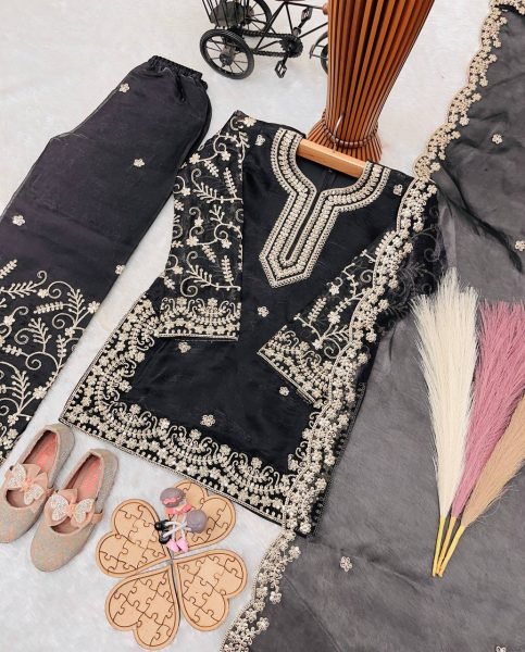 Dazzling Black Kids Eid Special Sharara Set with Heavy Embroidery Work Girls Wear
