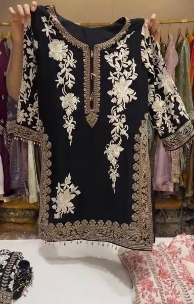 Dazzling Black Star Georgette Palazzo Suit with Embroidery Work And Latkan In Dupatta For Wedding Wear Ready To Wear Collection