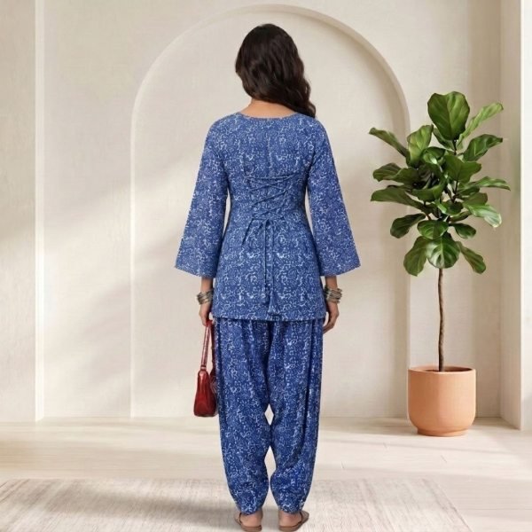 Dazzling Blue Designer Cotton Co-Ord Set with Farshi Bottom and Modern Look CO ORD Sets