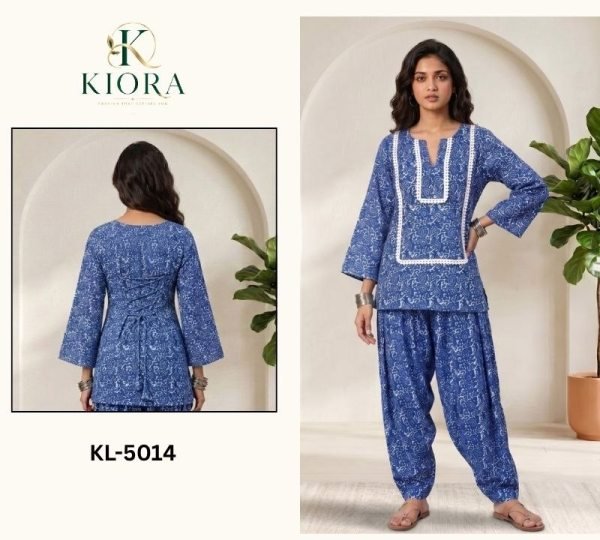 Dazzling Blue Designer Cotton Co-Ord Set with Farshi Bottom and Modern Look CO ORD Sets