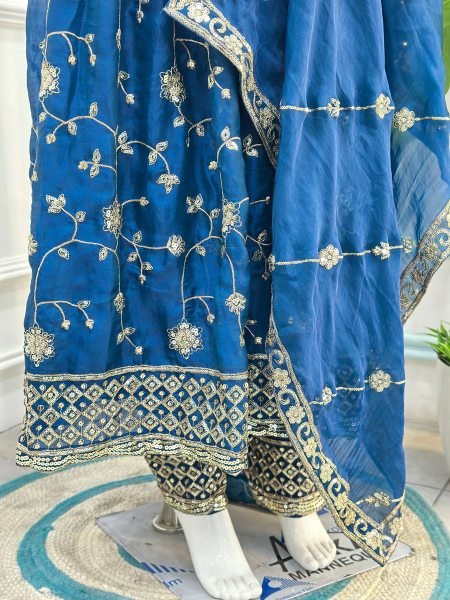 Dazzling Blue Fashionable Gown Set with Premium Fabric and Finish Ready To Wear Collection
