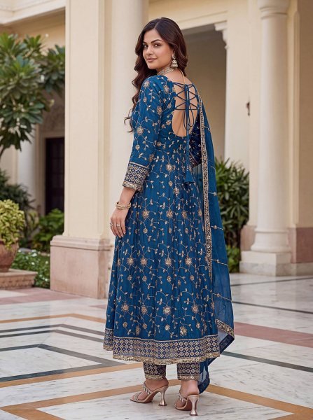 Dazzling Blue Fashionable Gown Set with Premium Fabric and Finish Ready To Wear Collection