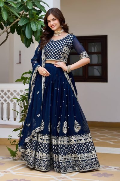 Dazzling Blue Fox Georgette Wedding Lehenga with Heavy Embroidered Dupatta Designer Lehenga Choli