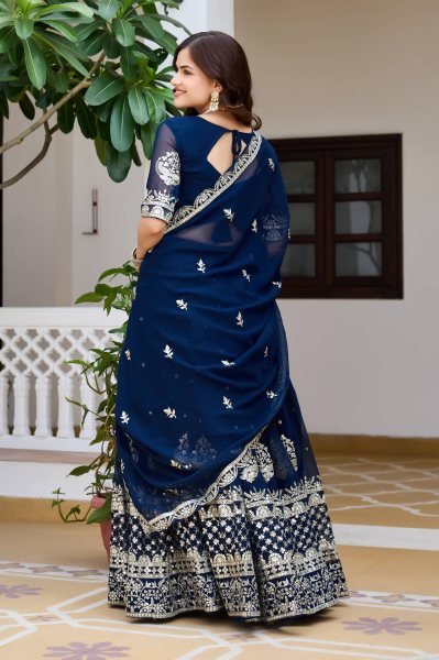 Dazzling Blue Fox Georgette Wedding Lehenga with Heavy Embroidered Dupatta Designer Lehenga Choli