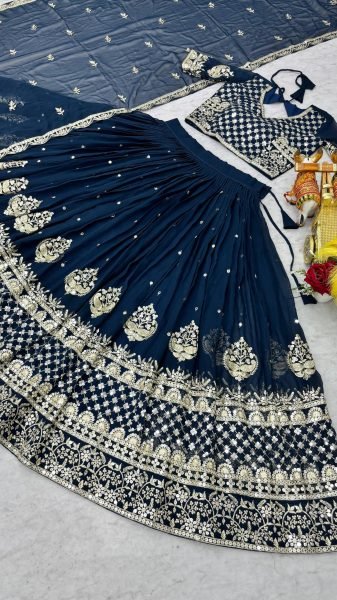 Dazzling Blue Fox Georgette Wedding Lehenga with Heavy Embroidered Dupatta Designer Lehenga Choli