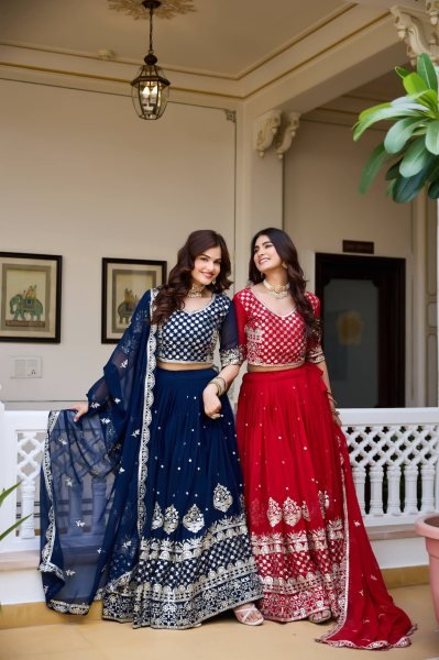 Dazzling Blue Fox Georgette Wedding Lehenga with Heavy Embroidered Dupatta Designer Lehenga Choli