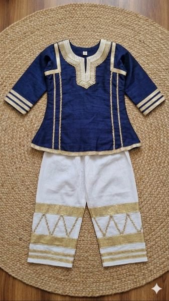 Dazzling Blue Girls Cotton Blend Palazzo Set with Gota Lace Work at Manufacturer  Girls Wear