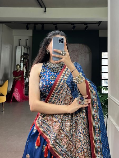 Dazzling Blue Navratri Special Tasar Silk Lehenga Choli with Mirror Work for Weddig Navratri Lehnega Choli