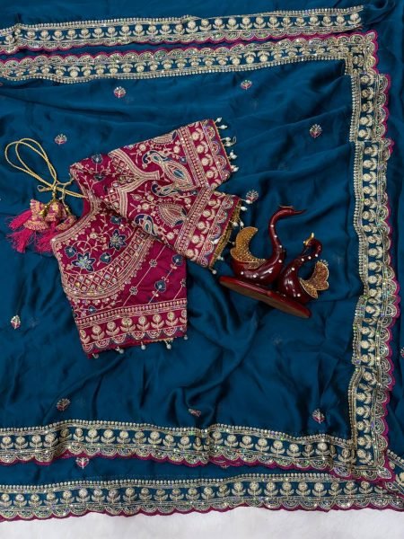 Dazzling Blue Party Wear Soft Rangoli Silk Saree with Designer Embroidery Designer Wedding Sarees Wholesale