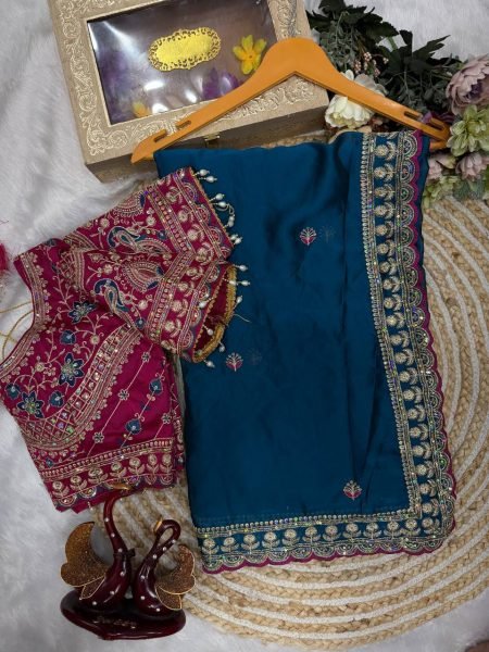 Dazzling Blue Party Wear Soft Rangoli Silk Saree with Designer Embroidery Designer Wedding Sarees Wholesale