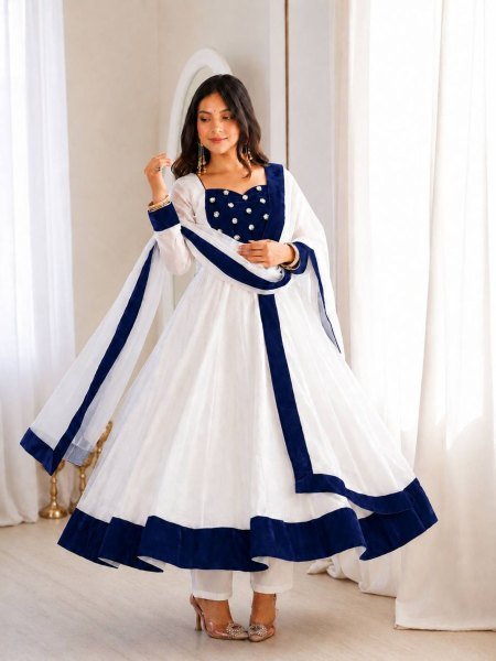 Dazzling Blue Traditional Embroidered Anarkali Gown for Festival and Party Wear Ready To Wear Suit