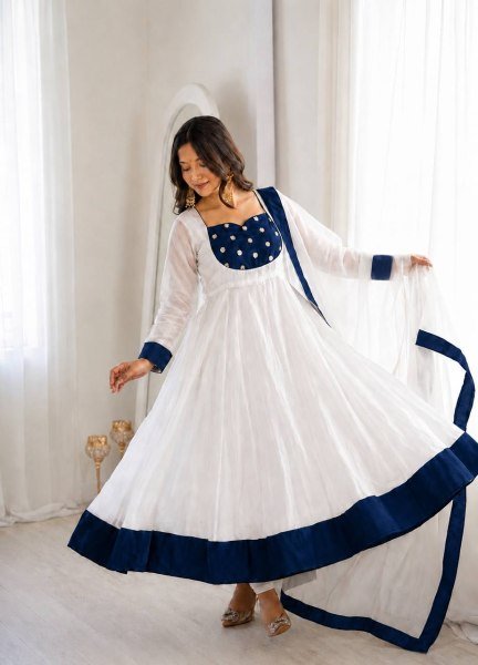 Dazzling Blue Traditional Embroidered Anarkali Gown for Festival and Party Wear Ready To Wear Collection